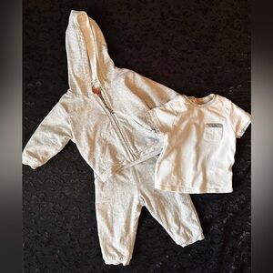 Burberry Baby Heather Gray Pants and Hoodie Set with White Tee